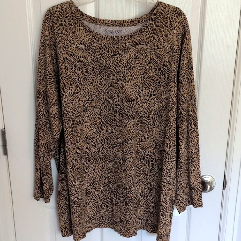 Roaman's Dark Brown & Tan Long Sleeve Crew Neck Tee - 30/32 3X